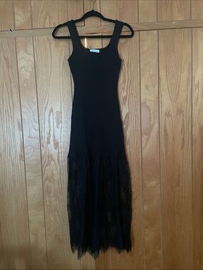 Black Sleeveless Maxi Dress with Sheer Lace Skirt
